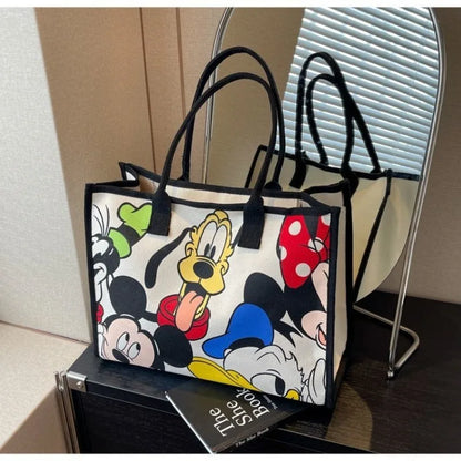 Disney Mickey Cartoon Cute Canvas Shoulder Bag Large Capacity Tote Bag Women's Fashion Mummy Bag Leisure Travel