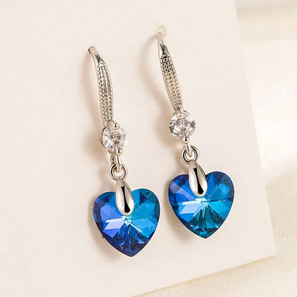 925 Sterling Silver Blue Heart Zircon Luxury Stud Earrings For Women Vintage Jewelry Accessories 2024 Trend Jewellery