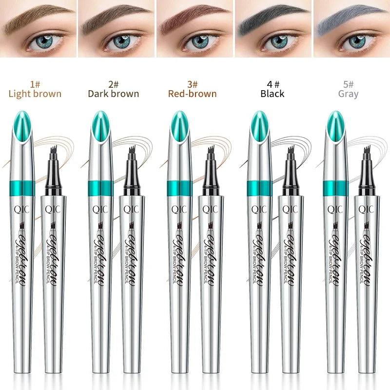 QIC Four-Jaw Ultra-Fine Liquid Eyebrow Tattoo Pencil Waterproof And Sweat-Proof Dark Brown Liquid Brow Pen Makeup Cosmetics