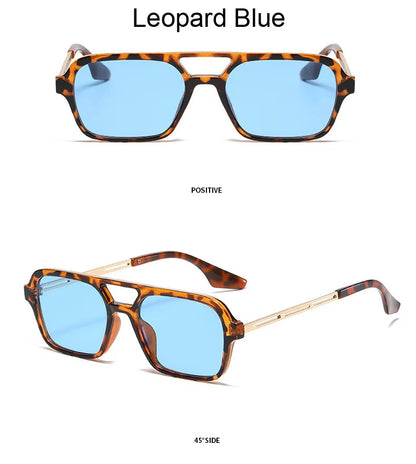 Small Frame Square Sunglasses Woman Brand Designer Fashion Luxury Sun Glasses Female Vintage Hollow Leopard Blue Oculos De Sol