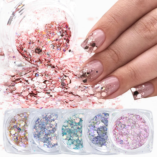 1 Boxes 3D Mermaid Sequins Nail Glitter Flakes Mixed Mirror Hexagon Spangles Slices Paillette Nail Art Decorations LADJ01-12-3