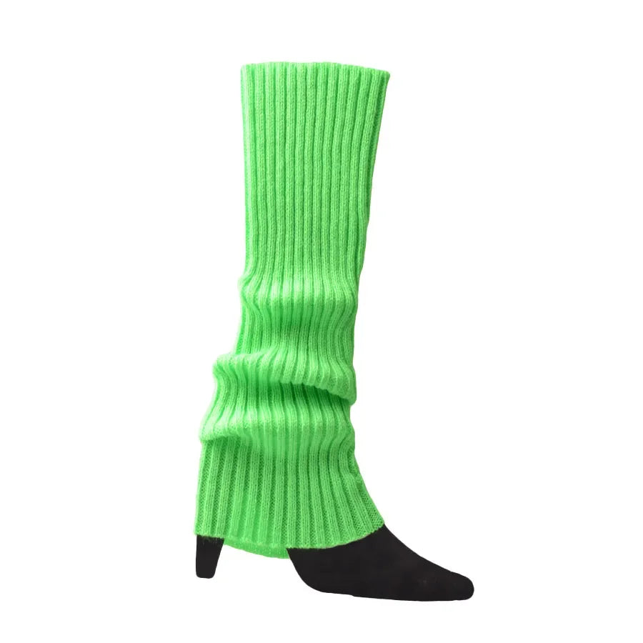 Women Halloween 80s Neon Colored Knit Leg Warmers Ribbed Bright Footless Socks Punk Black Knee High Gothic Hip-hop Rock Sock