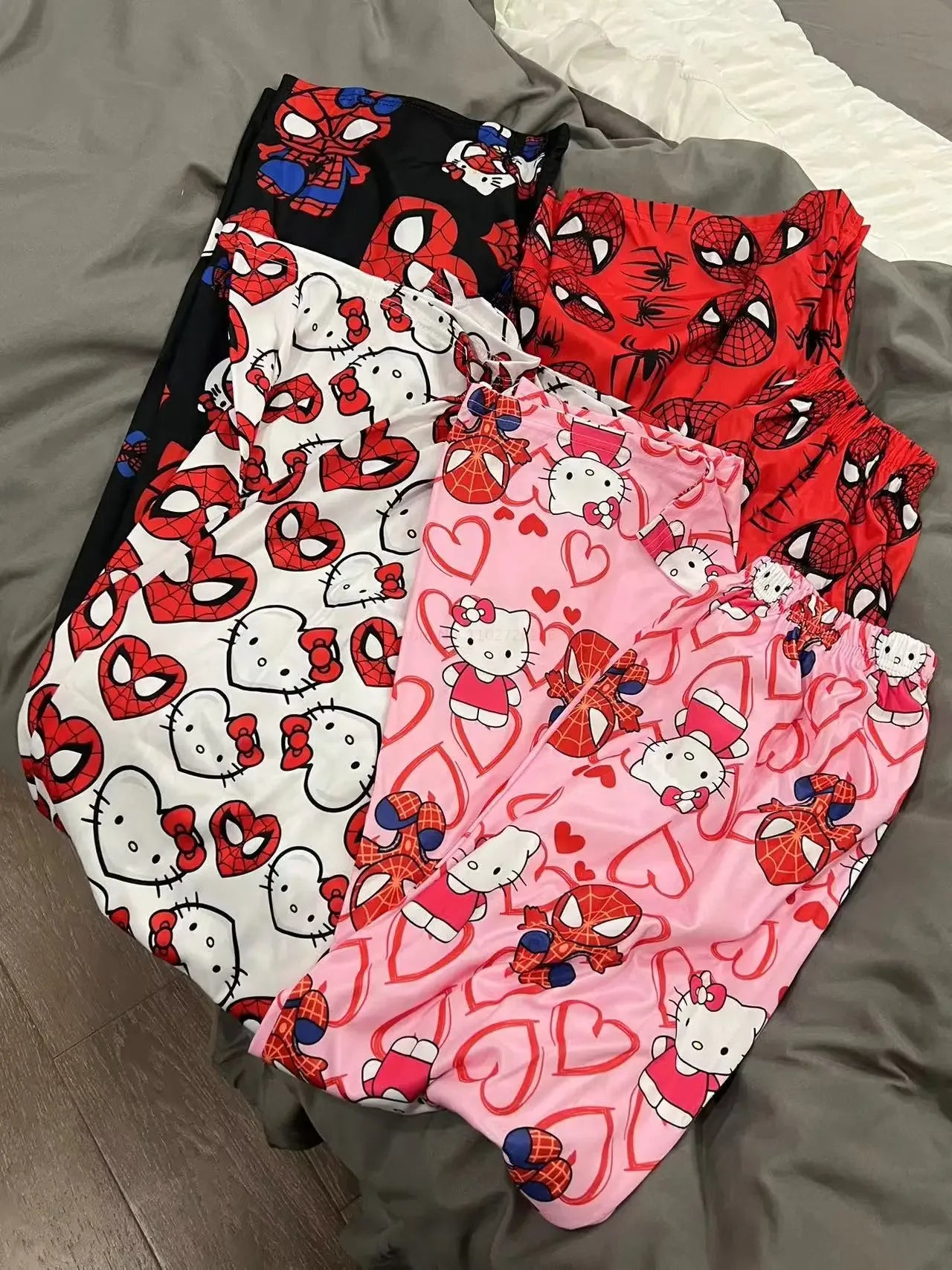 Miniso Spiderman Hello Kitty Cartoon Women's Pajama Long Pants Spring/Summer Edition Home Leisure Couple Pants Sleep Pants