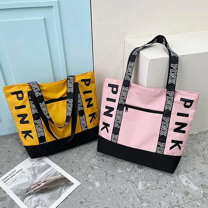 Literary Nylon Tote Bag Large Capacity Tote Bag Fashion Letter Strap Handbags For Women Large Capacity Shoulder Bag