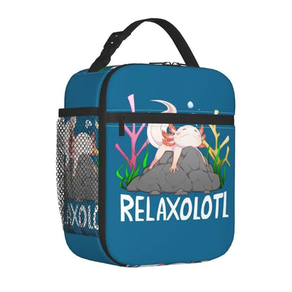 Axolotl In Pocket Insulated Lunch Bags for Women Amphibian Exotic Animal Resuable Thermal Cooler Bento Box Kids School Children