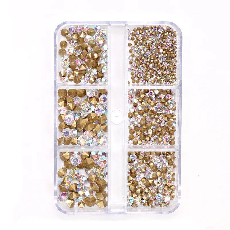 6 Grids/Box Crystal Broken Diamond Glass Nail Rhinestone AB Color Flat/Pointed Nail Gemstone Brilliant Nail Art Decoration Stone