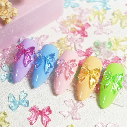 30pcs Kawaii Candy Pink Bow Nail Charms 3D Resin Jewelry Nail Art Decoration Accessories Pennant Bow French Style Nail Supplies