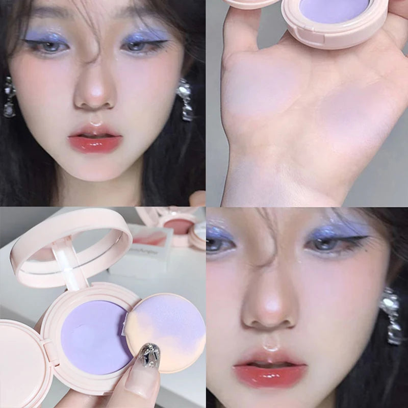 Monochrome Blue Blusher Shadow Cream Mashed Potatoes Texture Cheek Blush Natural Multi-purpose Eye Shadow Mud With Cushion Puff