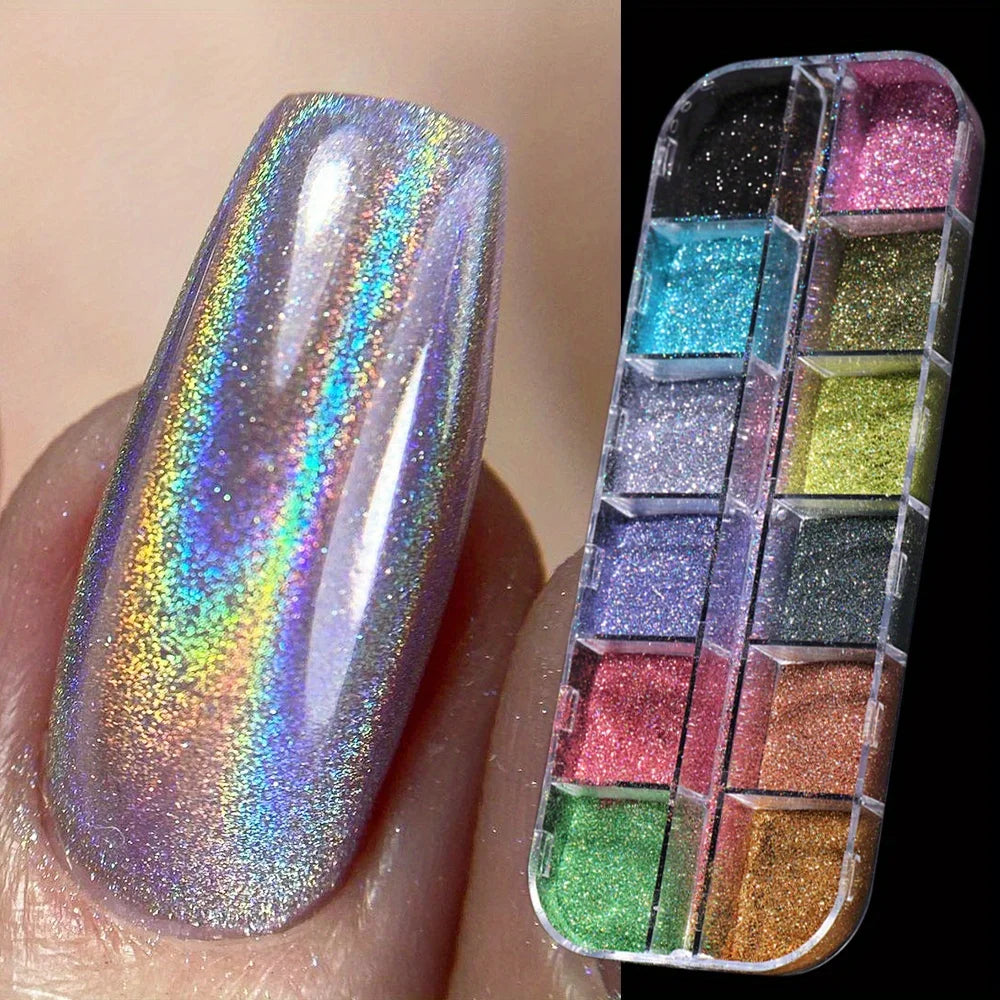 Holographic Powder Set Holo Silver Rub Dust Black Pink Chrome Nail Glitter Powder Laser Pigment For Nail DIY Manicure