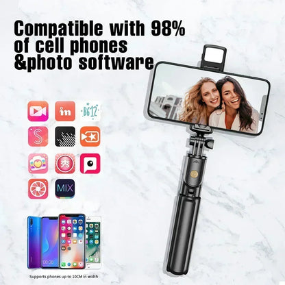 Selfie Stick Wireless Tripod Stand with Light Bluetooth Remote Extendable Tripod for iPhone Mobile Phone Tiktok Live Streaming