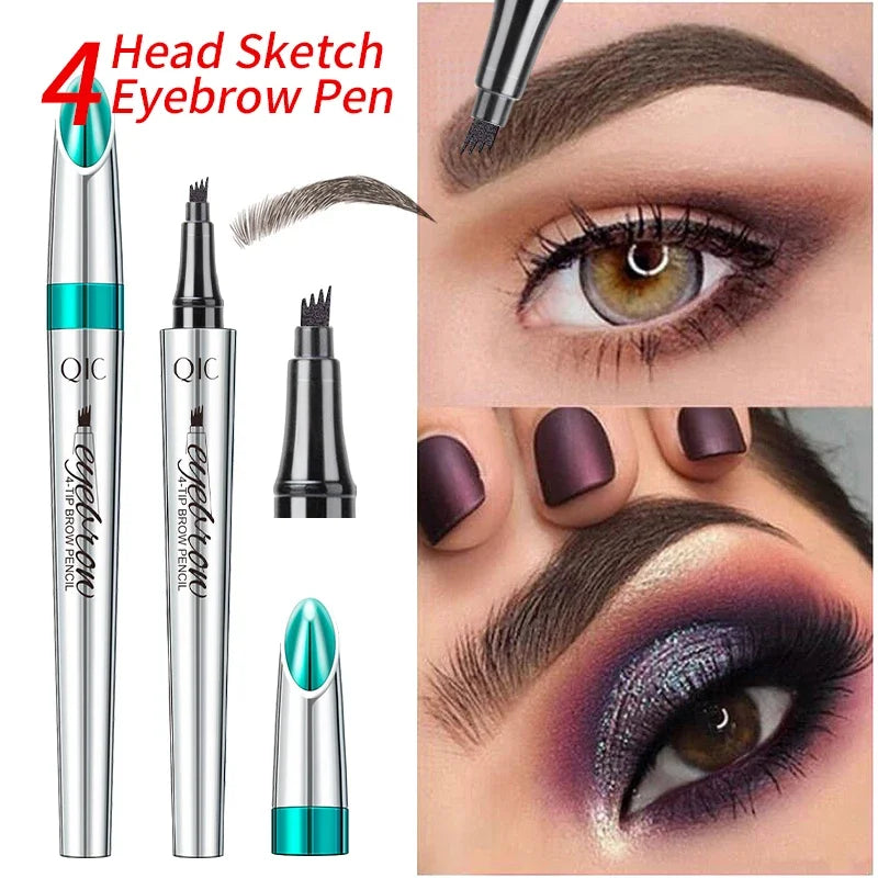 QIC Four-Jaw Ultra-Fine Liquid Eyebrow Tattoo Pencil Waterproof And Sweat-Proof Dark Brown Liquid Brow Pen Makeup Cosmetics