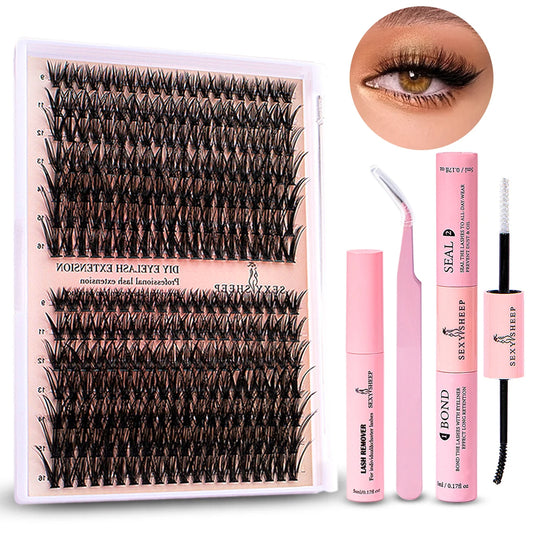 DIY Lash Extension Kit 280pcs Individual Lashes Cluster Eyelash Extension with Lash Bond and Seal and Remover Lash Applicator