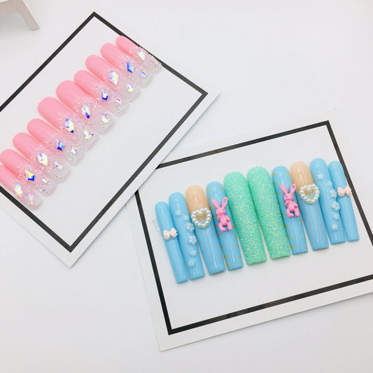 Factory Price wholesale 10pcs/Set Handmade Nails Fashion Full Covered acrylic nail Long coffin shape