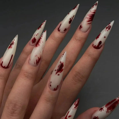 24Pcs Horror Comic Halloween False Nail Tomie Press on Nails Almond Glossy Black Japanese Anime Nails Reusable Tips for Girls