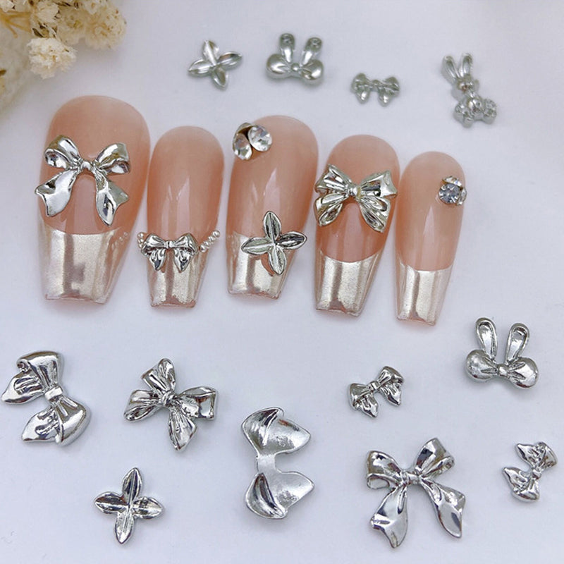 10pcs 3D Silver Gold Butterfly Jewelry Nail Art Studs Fashion Women Nail Charms Bowknot Heart Nail Rhinestones Manicure Decorate