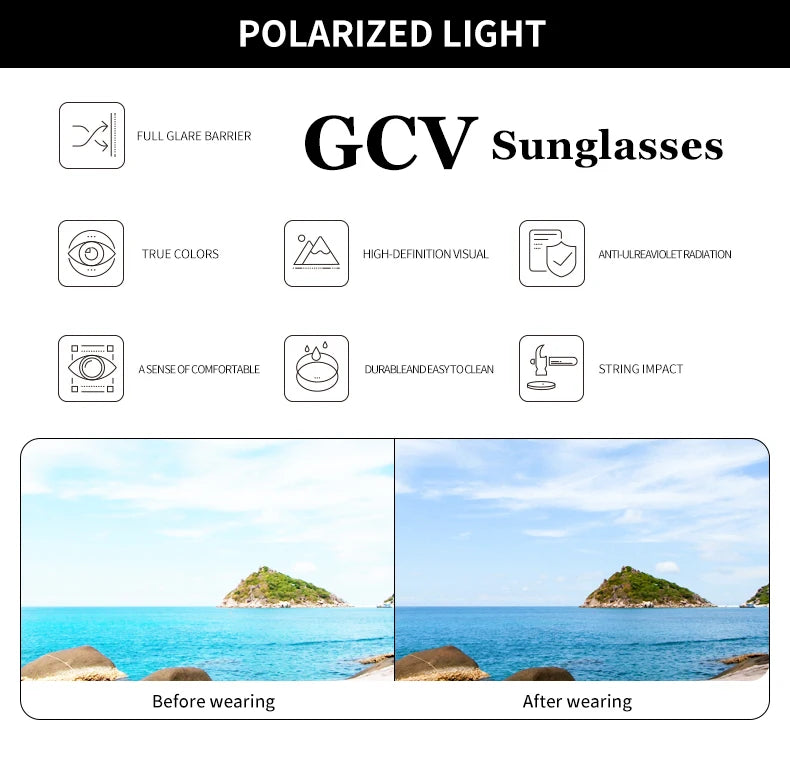 GCV Brand Acetate Square Rectangular Polarized Sunglasses Man Women Fashion Outdoors Eyewear Uv400 Quality Of Luxury Goods