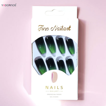 Black Green Long Coffin False Nails Gradient Color Press on Nails Full Cover Ballet Fake Nails Tips for Women Girls DIY Manicure