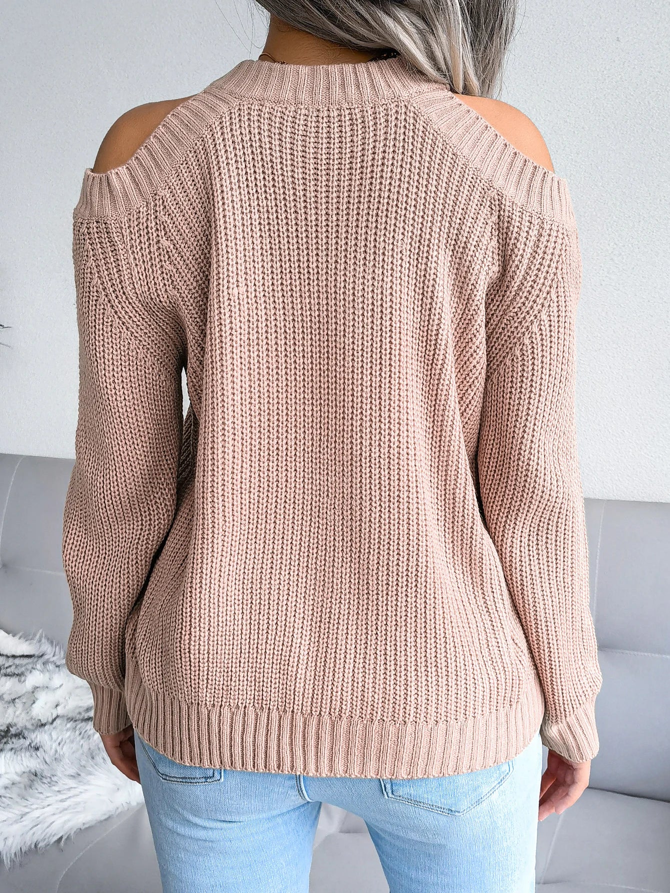 Autumn Winter Casual Solid Color Crew Neck Off Shoulder Long Sleeve Knitted Pullover For Women Sweater Top