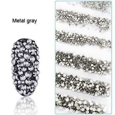 1728 Pcs/bag SS4-SS12 6-Sizes Mixed Round Nail Drill Adhesive Flat-bottomed Crystal Glass Mobile Phone Case Iron Diamond Mater