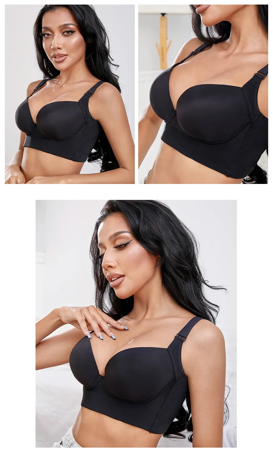 Push Up Bra for Women Deep Cup Hide Licensed Lingerie 34-50 Plus Size Bra Bralette Black Sexy Bra Underwear Women Backless Bra