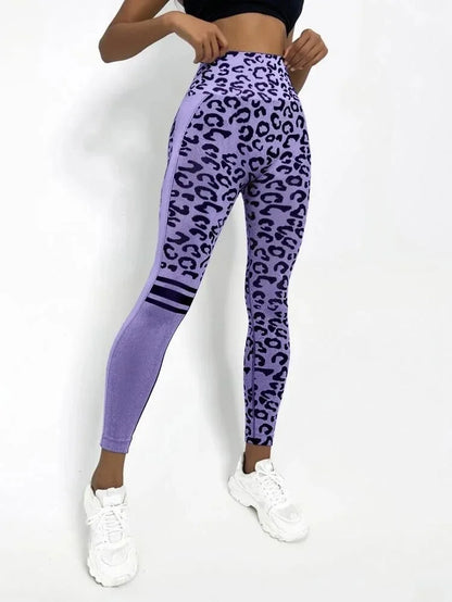 Women Leopard Seamless Yoga Pants High Waist Lifting Hip Honey Peach Hip Fitness Pants Yoga Suit Tight Running Sports Pants