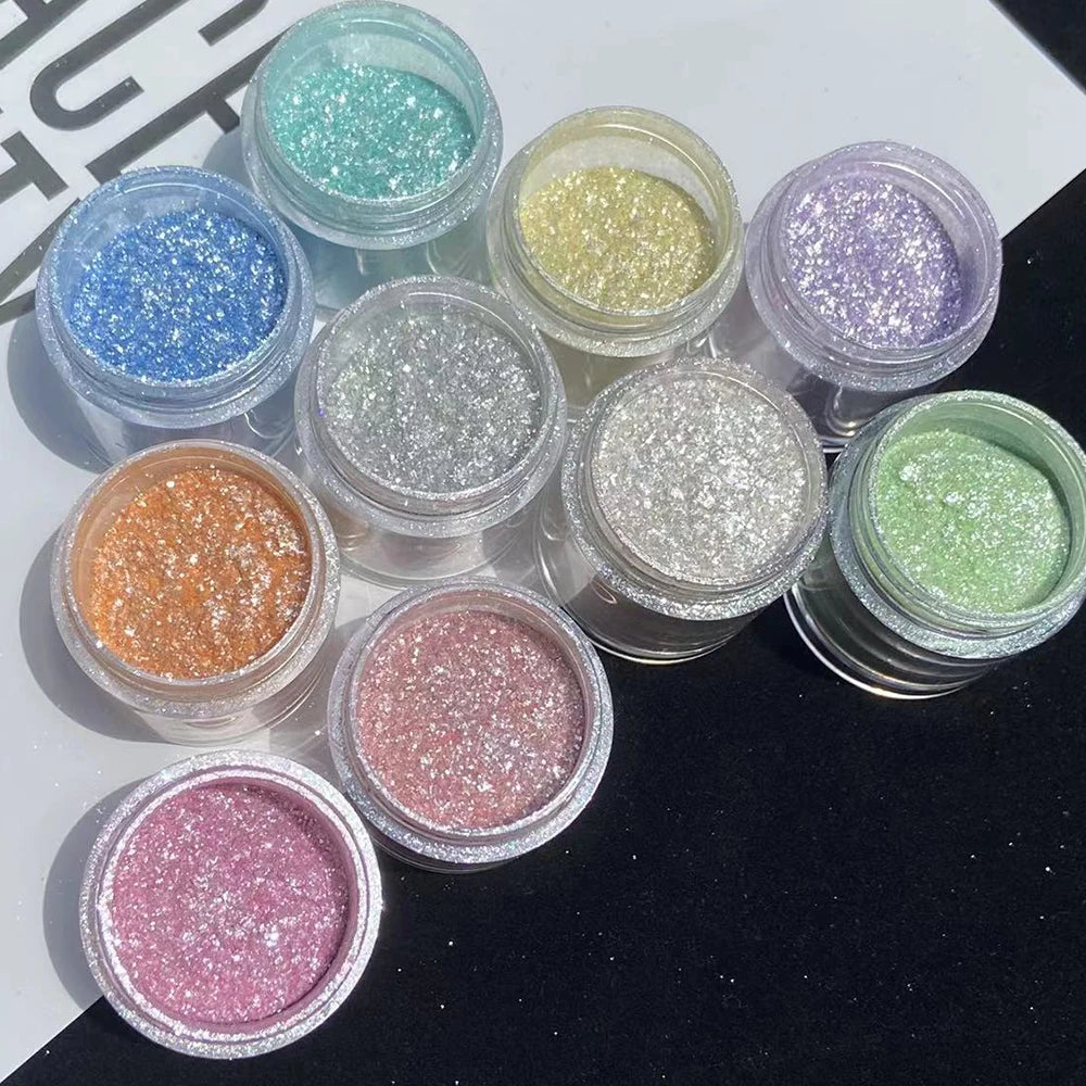 10Colors Sparkly Nail Glitter Powder Rainbow Crystal Diamond Pigment Dust Holographic DIY Manicure Chrome Nails Art Decoration