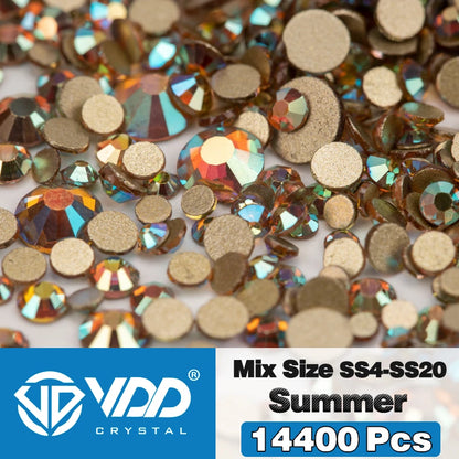 VDD 14400Pcs Wholesale SS4-SS20 Mix Size Glass Rhinestones Crystal Non-hotfix Gold FlatBack Stones For DIY Nail Art Accessories