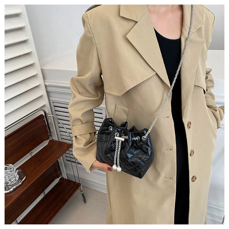 Luxury Designer Small PU Leather Bucket Crossbody Bags For Women Chain Shoulder Bag 2023 Trend Brand Ladies Handbags and Purses