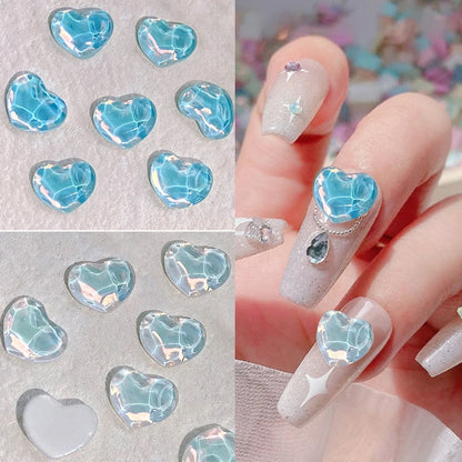 1Bag 3D Heart Nail Rhinestones Water ripple flat bottom love Charms Crystal Nail Art Decorations Gem Kawaii Resin Nails Gems