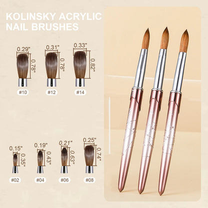 Kolinsky Acrylic Nail Brush Kolinsky Hair Bristles Round Shaped Handle Acrylic Brush Nail Brushes for Acrylic Application Nailar