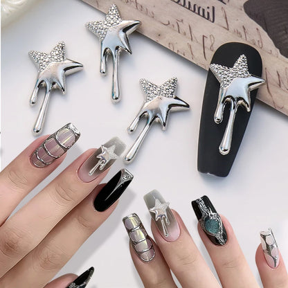 10Pcs/Bag Material Gold Silver Star Butterfly Shaped Nail Rhinestone Mixed 3D Nail Decorations DIY Nail Art Charms Accessories