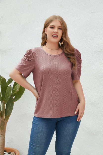 GIBSIE Plus Size Solid O-Neck Leg of Mutton Sleeve Blouse Women Fashion 2023 New Summer Office Casual Women's Blouses Tops