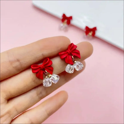 5pcs Festive Christmas Bell Red Bowknot Nail Art Charms New Year 2025 Luxury Crystal Aurora Bell Pendant Nail Decoration Parts