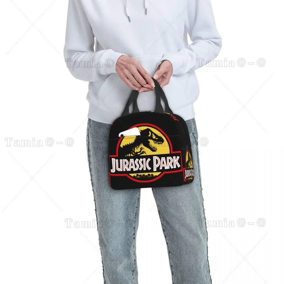 Custom Jurassic Park Dinosaur Print Lunch Bag Men Women Cooler Thermal Insulated Lunch Box for Adult Office