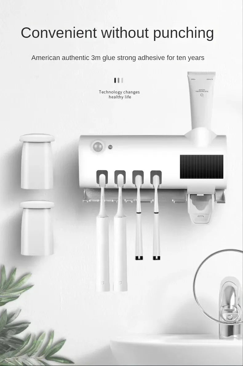 Holder Automatic Toothbrush Toothpaste Dispenser Set Dustproof Sticky Suction Wall Mounted Toothpaste Squeezer for Bathroom