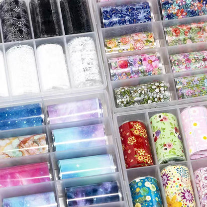 Design Nail Foils 10 Rolls 4*100cm 3D Nail Art Transfer Foil Slider Wraps Decals Press on Nails Manicure Tips DIY Decoration