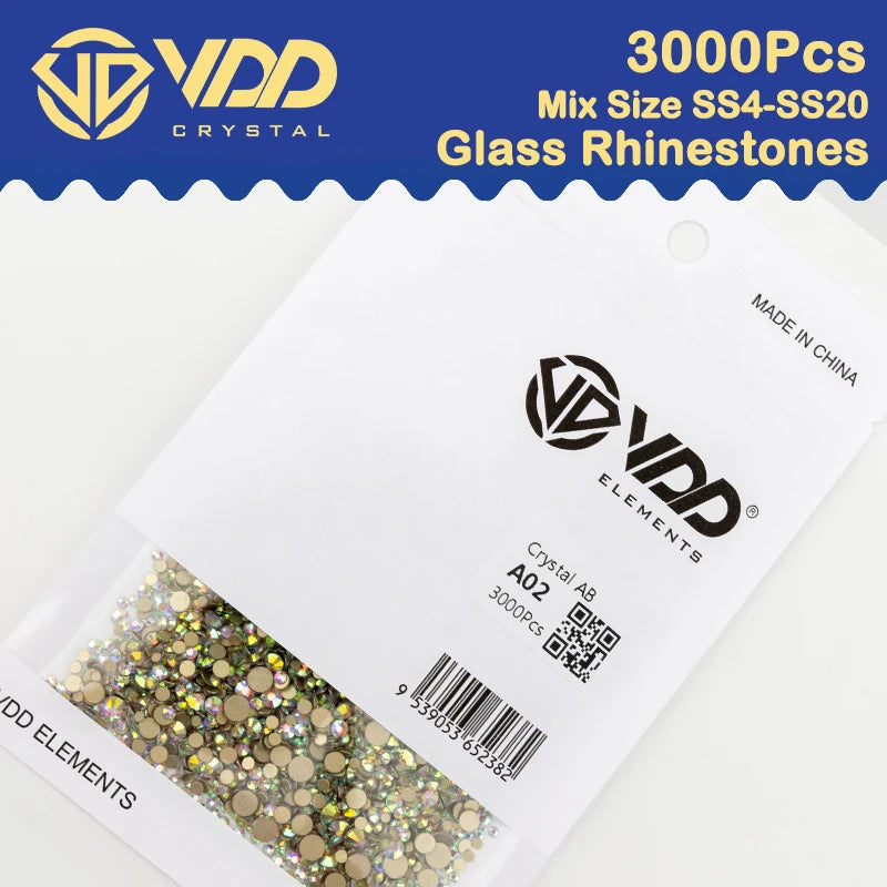 VDD 3000Pcs Mix Size SS4-SS20 Clear Crystal Rhinestones Non-hotfix Gold Flatback Glitter Stones Nail Art Crafts DIY Decorations