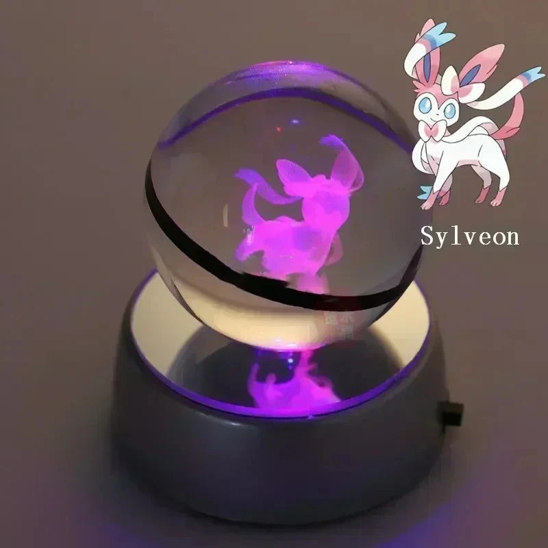 Pokemon 3D Crystal Ball Pikachu Figure Pokeball Engraving Crystal Charizard Model with Led Light Base Toys Anime Christmas Gift