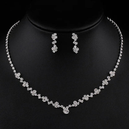 Luxury Crystal Bride Jewelry Set Rhinestone Wedding Dress Banquet Zircon Chain Necklace Dangle Earring Sets Ladies Accessories