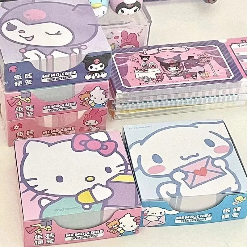 250Pcs Sanrio Hello Kitty Note Paper Kawaii Kuromi Melody Cinnamoroll Note Decorative Paper Student School Stationery Supplies