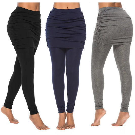 High Waist Leggings Running Pants Hip Size Pleated Skirt Slim Sexy Slim Fake Two Skirted Leggings High Waist Pants Fashion Women