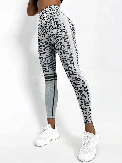 Women Leopard Seamless Yoga Pants High Waist Lifting Hip Honey Peach Hip Fitness Pants Yoga Suit Tight Running Sports Pants