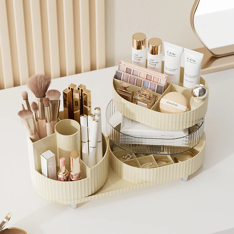 The Desktop Can Be Rotated Cosmetics Storage Box, Dresser Large Capacity Makeup Brush, Eyeshadow And Lipstick Compartment Shelf