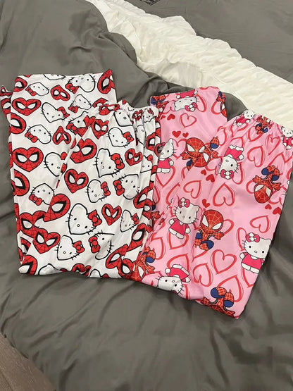 Miniso Spiderman Hello Kitty Cartoon Women's Pajama Long Pants Spring/Summer Edition Home Leisure Couple Pants Sleep Pants