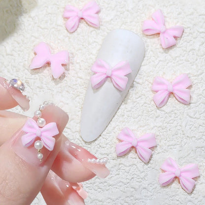 50Pcs Kawaii Bowknot 3D Cute Pink White Nail Art Decorations Nail Charms Accessories Manicure DIY Mini Bowknot Design Supplies