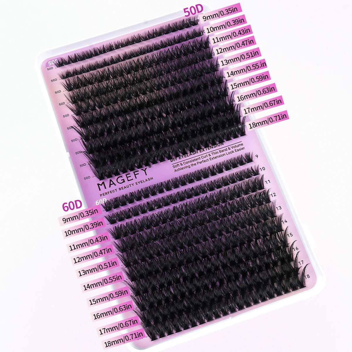 MAGEFY DIY Lashes Extensions Kit 800pcs Lash Clusters 80D/100D Wispy Individual Lashes Mix 9-18mm Cluster Eyelash Extension