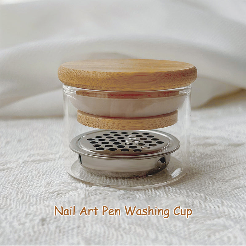 1Pc Nail Art Cup Powder Liquid Brush Washing Bowl Cup Holder Wood Glassware Mesh Layers Washer For Nail Art Sequins Manicure