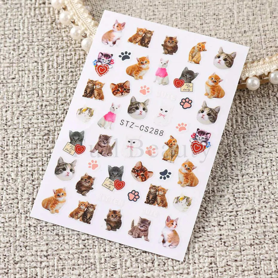 Lovely Cat 3D Nail Decals Cartoon Cute Pink Cat Claw Kitten Self Adhesive Slider Nail Art Sticker Kawaii Animals Manicure Decor