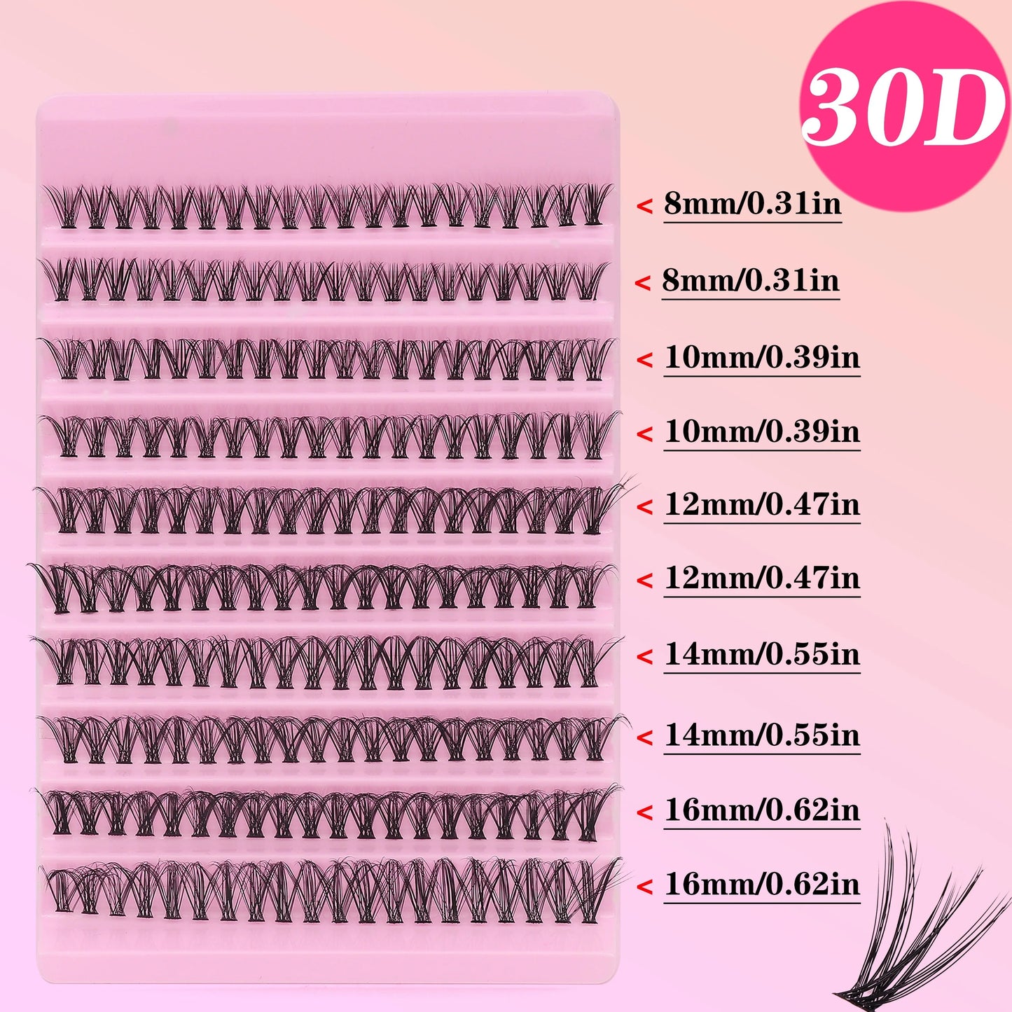 200pcs 30D Cluster False Eyelashes Set, DIY Eyelash Extensions, 0.05mm Thickness, D Curl, Mixed Lengths 8-16mm,