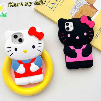 Sanrio Hello Kitty 3D Stereoscopic Phone Case For IPhone 15 14 13 12 11 Pro Max Mini XR XS 7 8 Plus Silicone Soft Back Cover Y2K